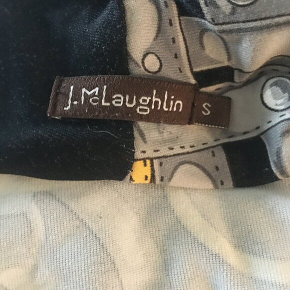 J. McLaughlin Blouse Sz S Wrap-Style Black/Gold Equestrian Chain & Harness Print - Picture 6 of 6